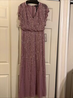 Adrianna Papell Mauve Sequin Embellished Maxi Dress